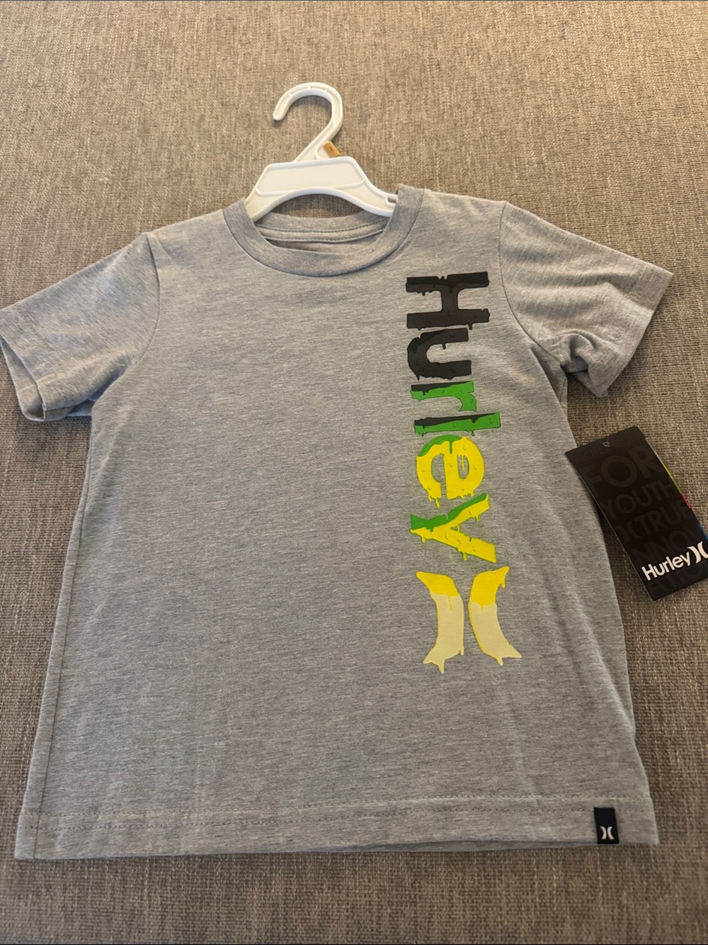 Hurley Gray Short Sleeve Tee with Black, Green & Yellow Logo